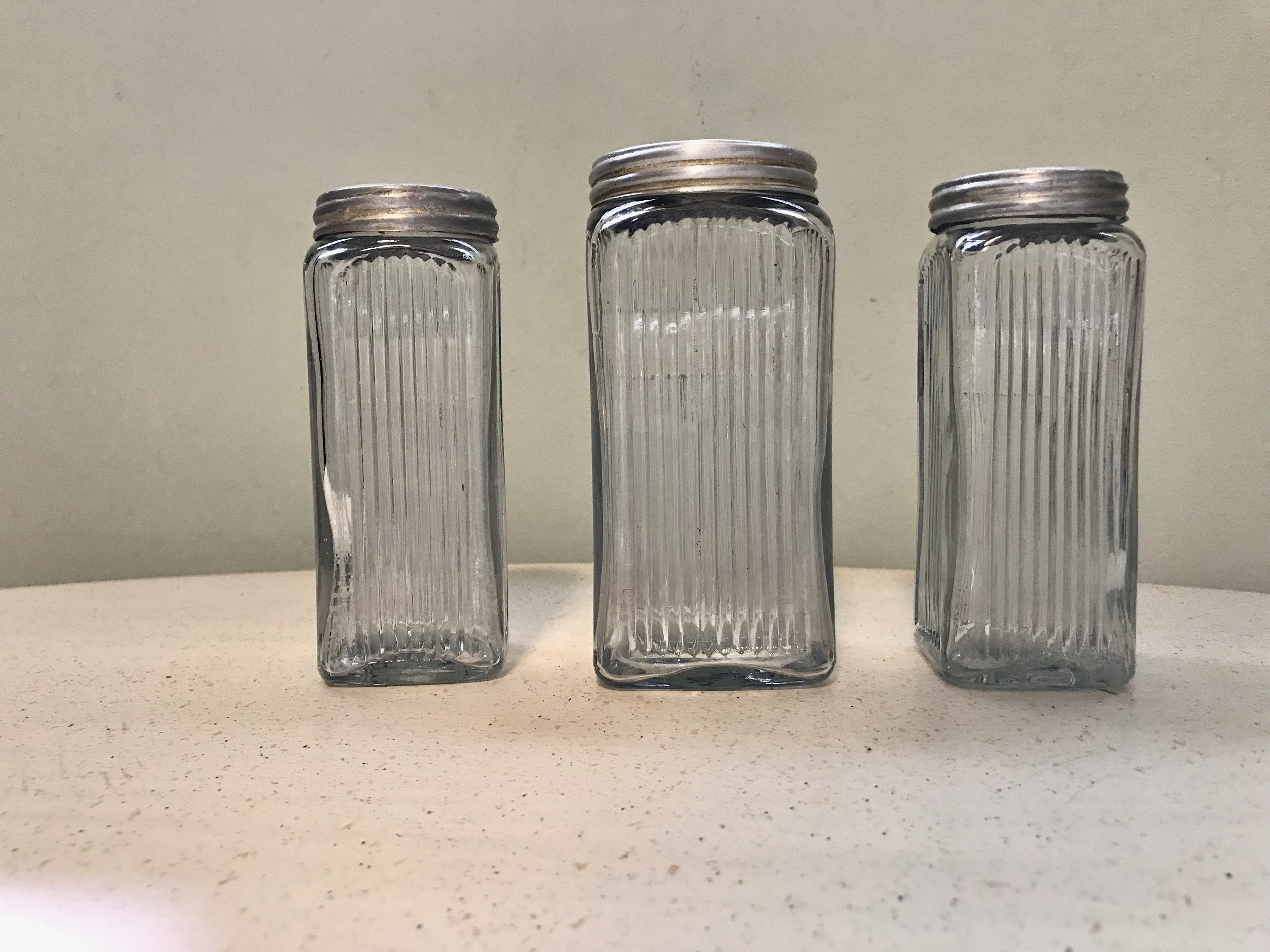 Antique Hoosier Clear Glass Salt and Pepper Shakers with