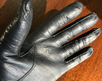 Black Leather Gloves Lined Cuff W/ Leather Accent Buttons Size