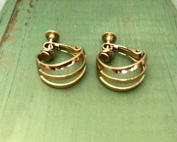 Napier Gold Hoop Earrings 3 Bar Round Hoops Vinta… - image 1