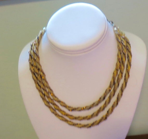 Gold Mesh Twist Choker Gold Beads 17 inches Lengt… - image 1