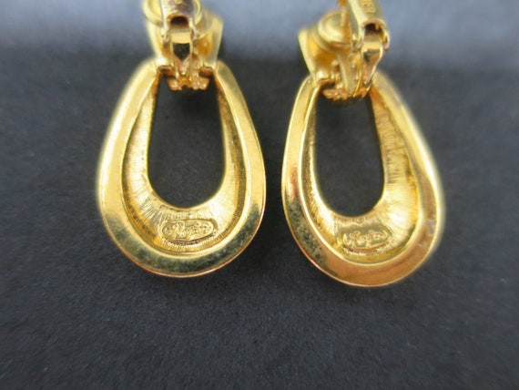 Napier Door Knocker Earrings Gold Cream Oval Hoop… - image 5