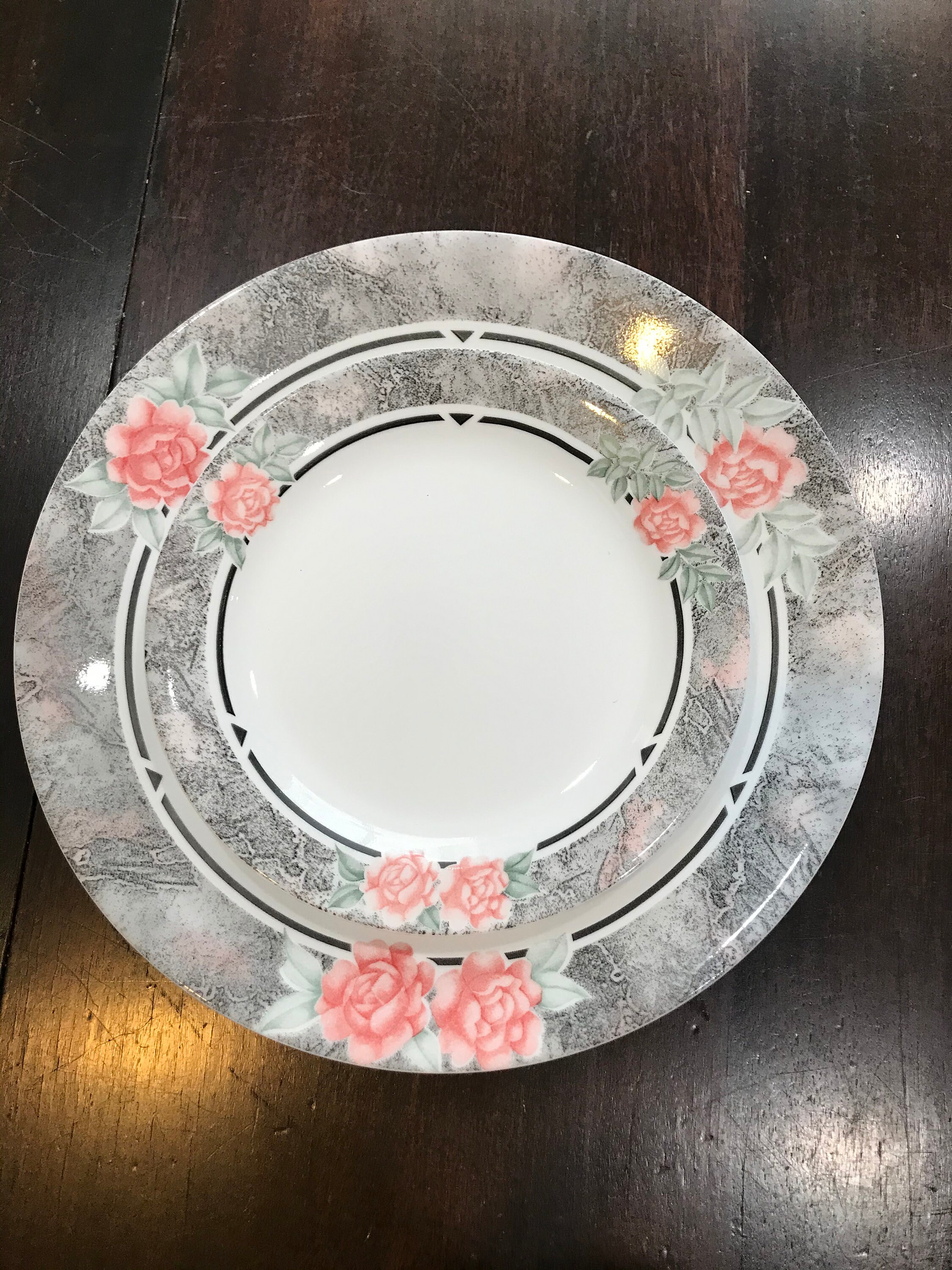 Corelle Silk and Roses 4 Pc Place Setting Gray Band Pink Roses Etsy