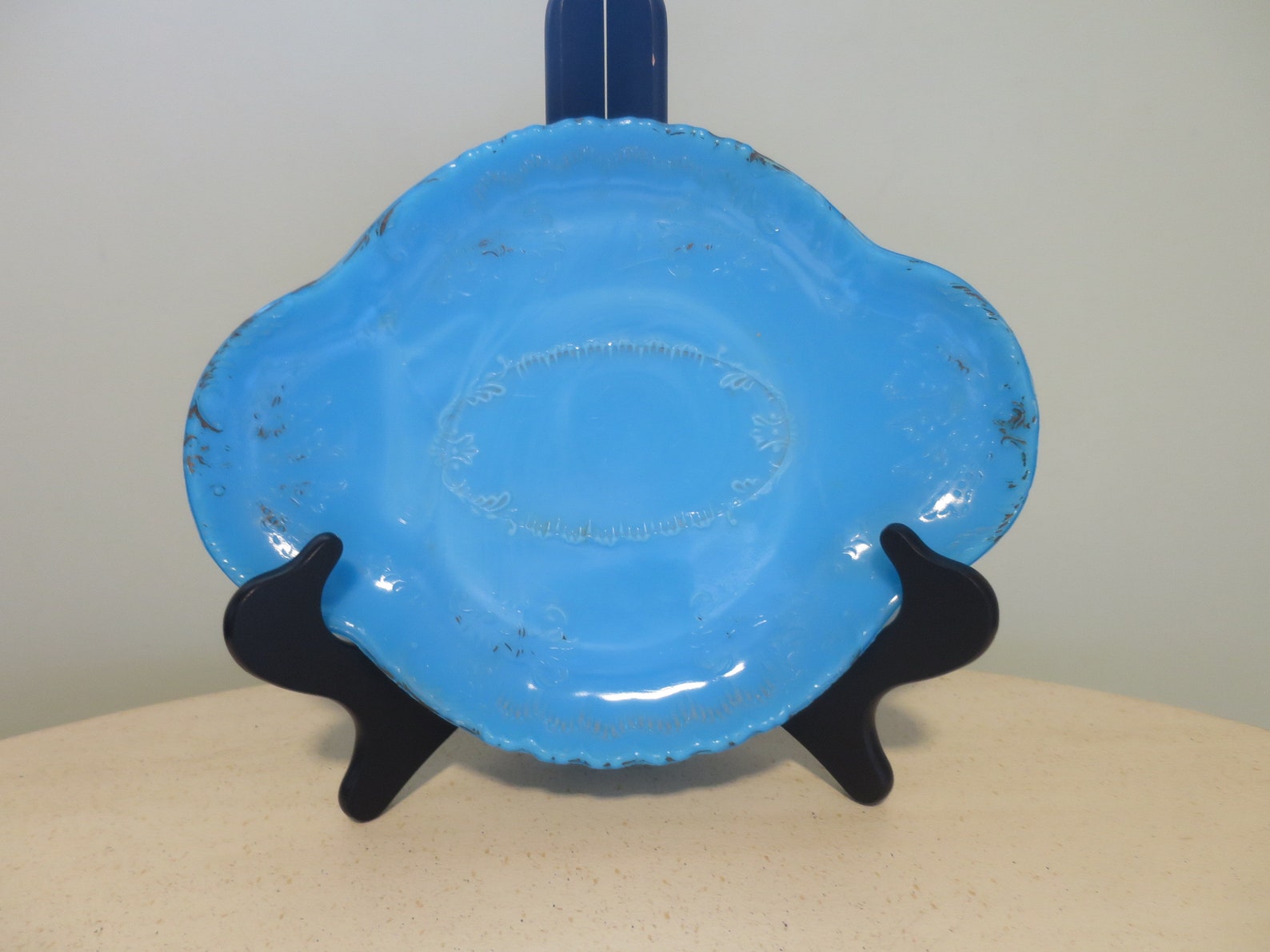 Blue Milk Glass Vanity Tray EAPG Blue Slag Glass Oval Plate Etsy