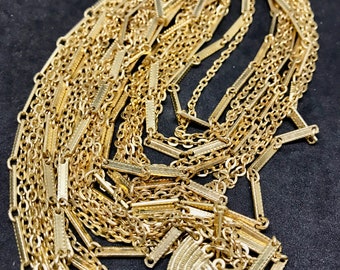 Eloxal Gold Chain Necklace 10 Strand Curb Chain, Bar Links 18 inches Sarah Coventry Vintage 1960s-70s Fashion Jewelry