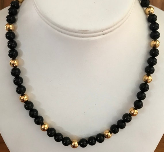 Napier Black Gold Bead Choker Necklace Gold Clasp… - image 3