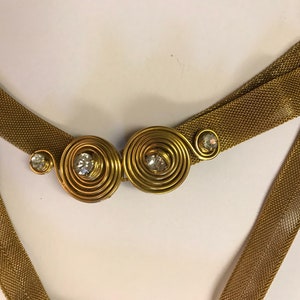 Gold Mesh Belt Rhinestone Coil Buckle Vintage 1930s-40's Adjustable to 36 inch Waist Narrow Golden Mesh Fashion Belt image 7
