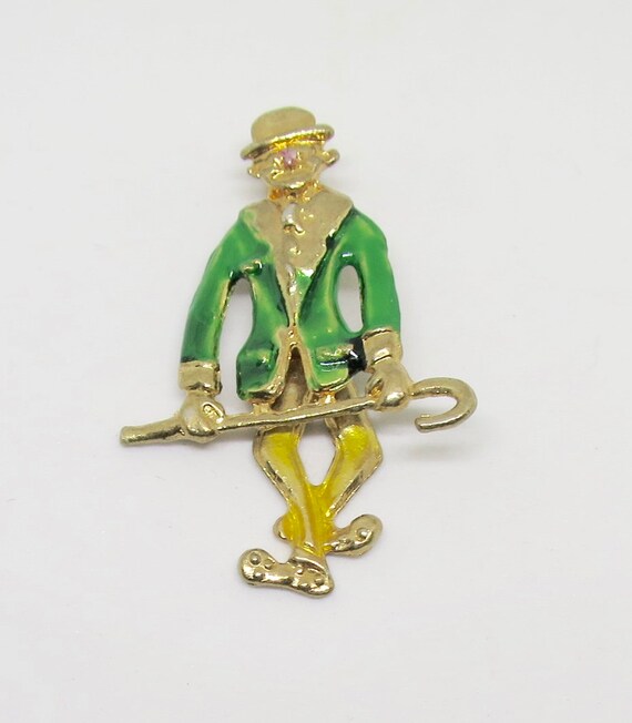 Broche Vintage Clown Jongleur - Métal Doré Avec Touches Rouge Vert Bleu - Éclat Rétro