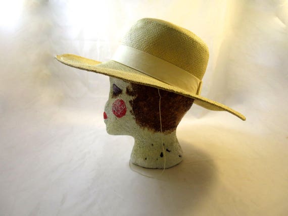 Panama Hat Wide Brim Ribbon Band Trim Hand Woven … - image 2