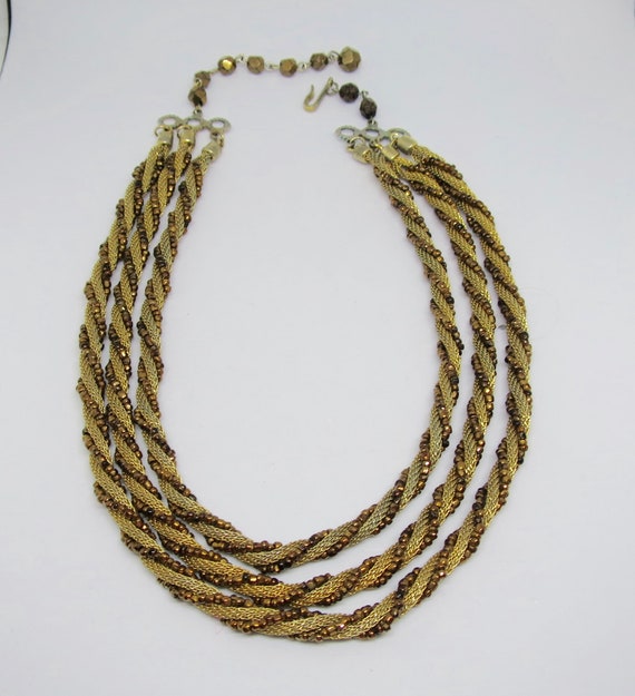 Gold Mesh Twist Choker Gold Beads 17 inches Lengt… - image 4