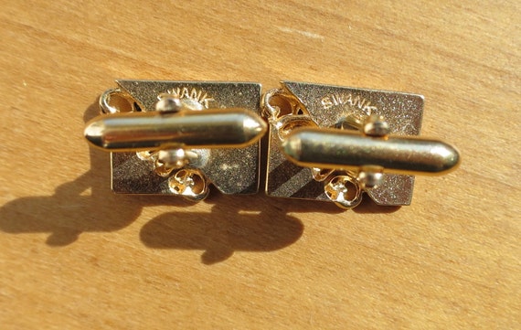 Swank Gold Cuff Links Diagonal Open Loops Engrave… - image 3