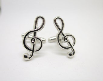 Silver Treble Clef Cuff Links Musical Figural Novelty Links Suit Accessory Men's Women's Musical Jewelry Musician Gift