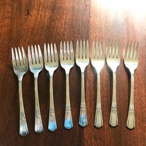Vintage 1939 Art Deco Silver Plate Court International Silver Salad Forks, Set of 2