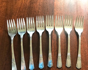 Vintage 1939 Art Deco Silver Plate Court International Silver Salad Forks, Set of 2