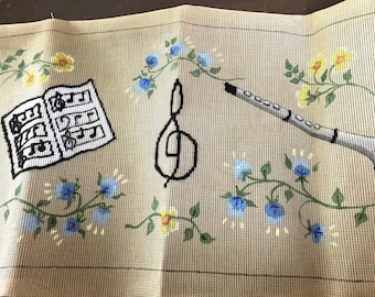 Musical Needlepoint Canvas DIY Hand Painted 23 x 11 inches Finished Size - Started