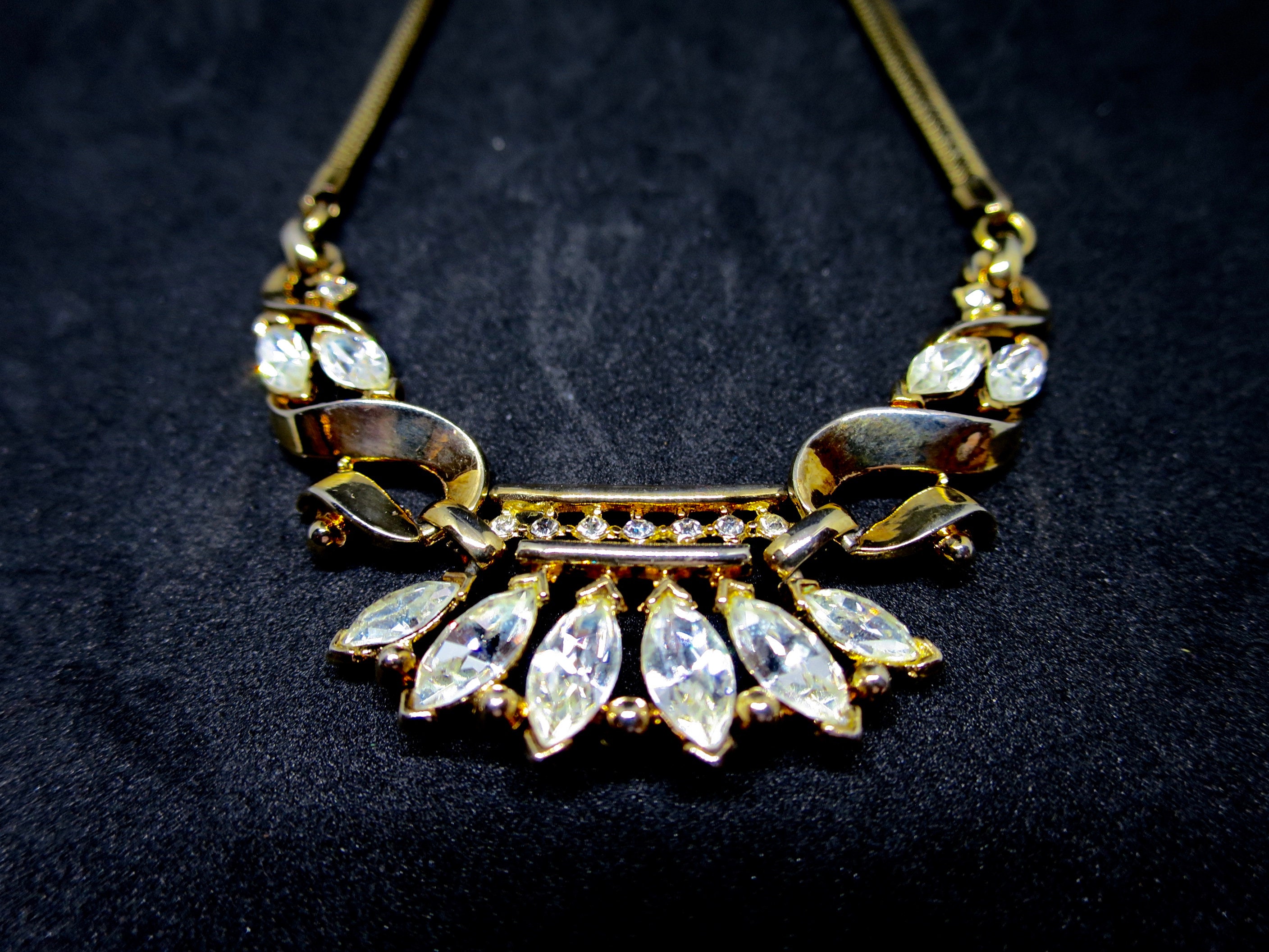 Trifari Coronet Necklace Trifari Silver Tone Snake Chain Necklace Trifari Silver Tone Rhinestone Necklace Circa 1950