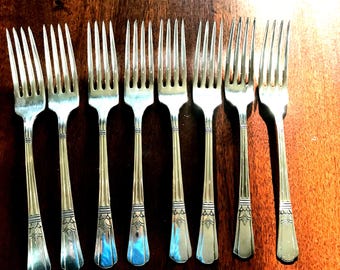 2 Court Silver Dinner Forks International Silver Art Deco Pattern Vintage 1939 Silver Plate Flatware
