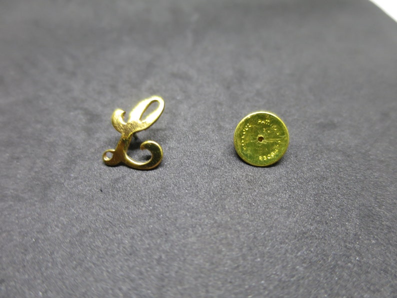 Gold Script Letter L Tie Tack Lapel Pin Mid Century Vintage L Monogram Tie Tack Formal Wear Tie Accessory Mens Womens Fashion Jewelry