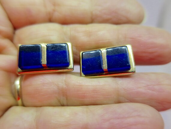 Hickok Cobalt Blue Cuff Links Navy Resin Square S… - image 5