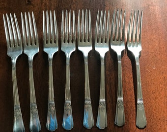 2 Court Silver Dinner Forks International Silver Art Deco Pattern Vintage 1939 Silver Plate Flatware