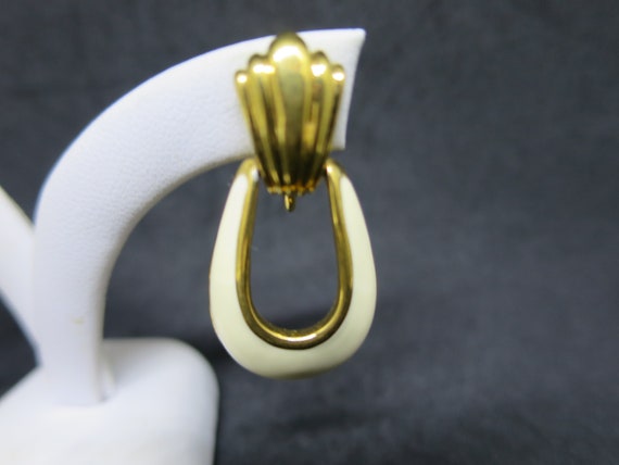 Napier Door Knocker Earrings Gold Cream Oval Hoop… - image 3