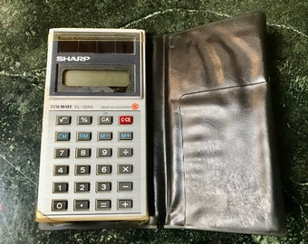Sharp Calculator EL326S Solar/Battery Vintage 1980s Pocket Calculator w/ Folio Add Subtract Multiply Divide All Numbers Work
