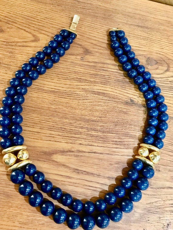 Napier Navy Bead Necklace Double Strand Gold Plat… - image 8