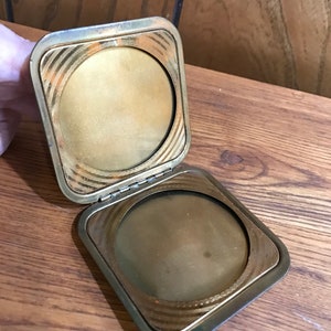 Art Deco Brass Compact: 1930s-40s Guilloche Makeup Container Pocket Purse Make Up Container