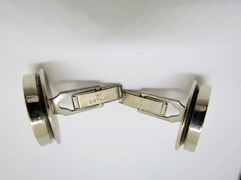 70/'s Vintage Mens Suit Accessory Mens Wedding Formal Round Silver Black Cuff Links Black Obsidian Sets Swivel Back MidCentury 1960/'s