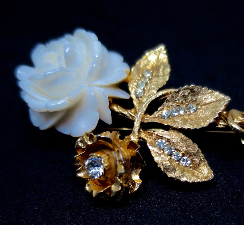 BSK White Rose Brooch White Carved Rose Gold Rose Gold Tone - Etsy