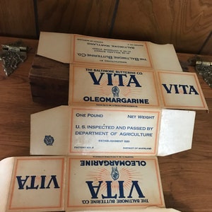 Vita Oleomargarine Box 1 lb Original Waxed Cardboard Container Baltimore Butterine Co. Vintage 1920's-30's Kitchen Display Collectible image 3