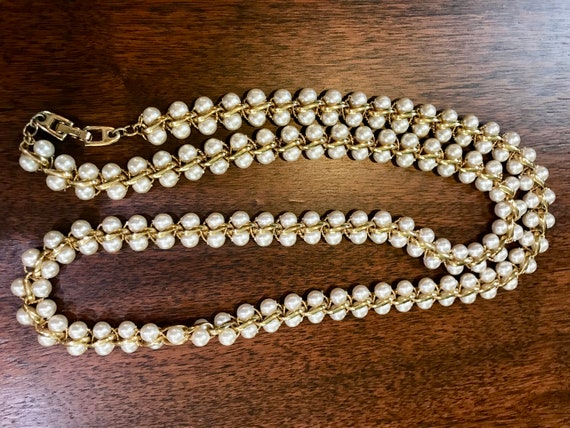 Napier Pearl Chain Necklace Glass Pearls Gold Plate Finish Vintage 