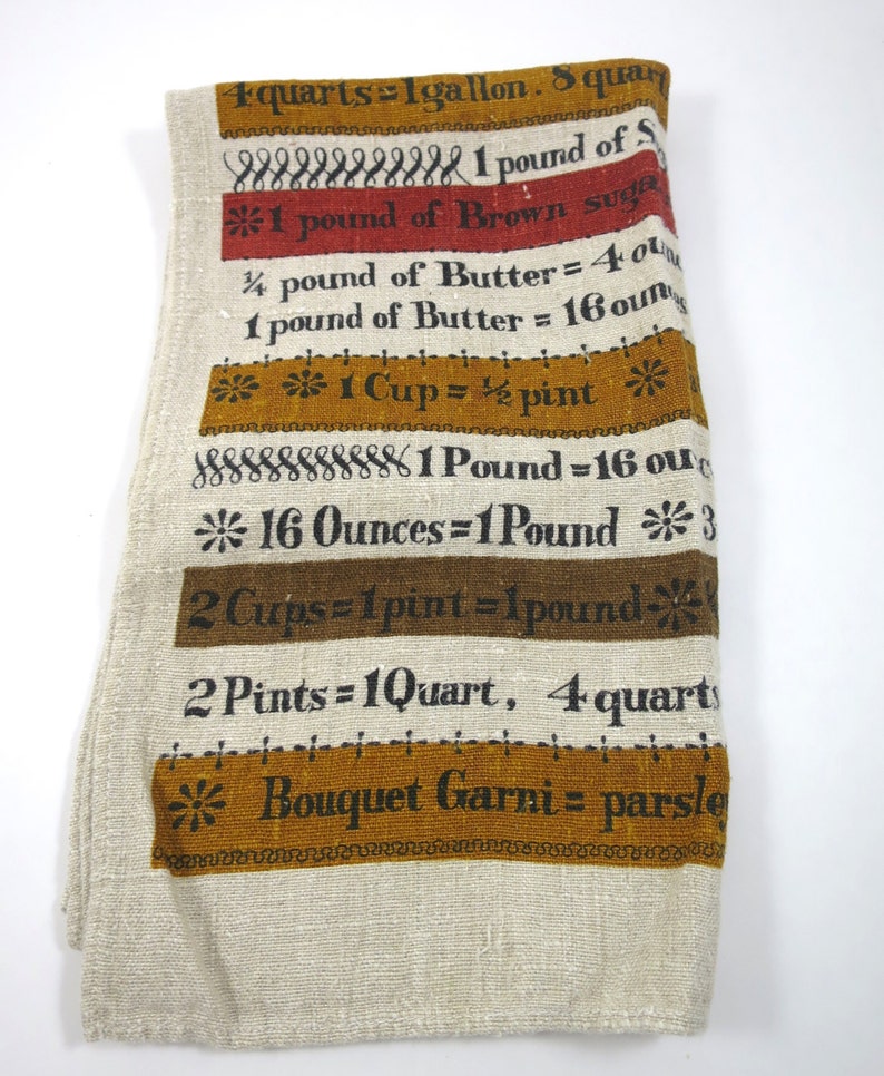 Linen Towel Kitchen Weights Measures Tips Substitutes Print Etsy