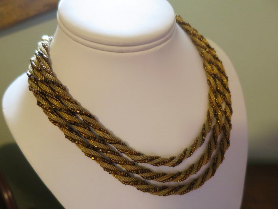 Gold Mesh Twist Choker Gold Beads 17 inches Lengt… - image 6