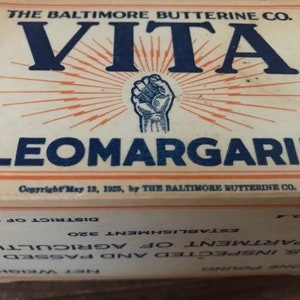 Vita Oleomargarine Box 1 lb Original Waxed Cardboard Container Baltimore Butterine Co. Vintage 1920's-30's Kitchen Display Collectible image 8