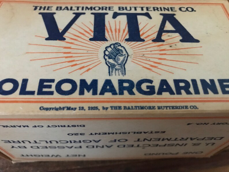 Vita Oleomargarine Box 1 lb Original Waxed Cardboard Container Baltimore Butterine Co. Vintage 1920's-30's Kitchen Display Collectible image 8