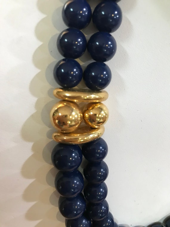 Napier Navy Bead Necklace Double Strand Gold Plat… - image 2