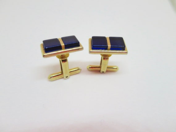 Hickok Cobalt Blue Cuff Links Navy Resin Square S… - image 6