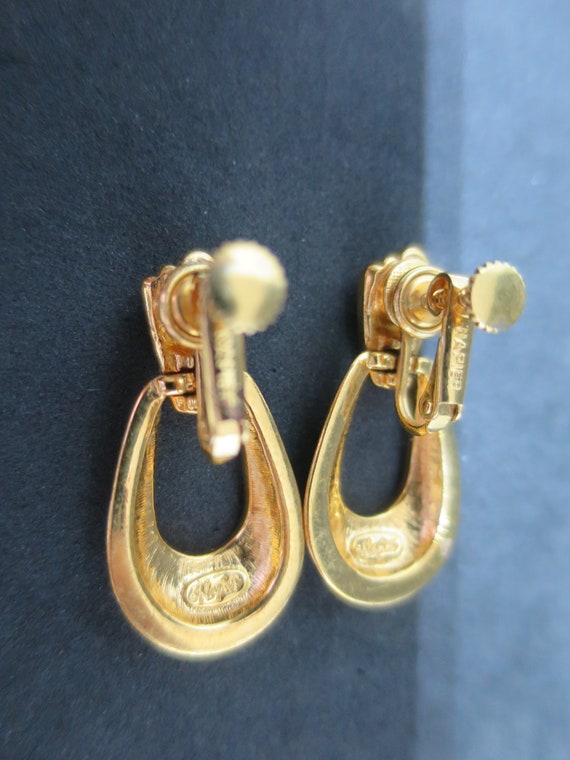 Napier Door Knocker Earrings Gold Cream Oval Hoop… - image 6