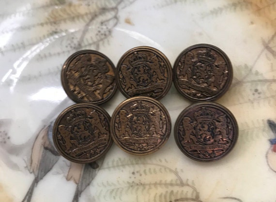 Vintage Antique Military Brass Buttons Set of 2