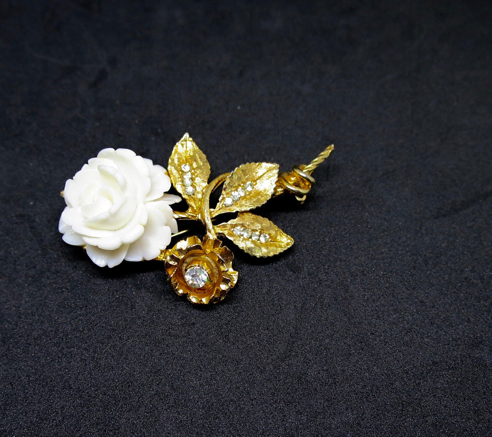 BSK White Rose Brooch White Carved Rose Gold Rose Gold Tone - Etsy