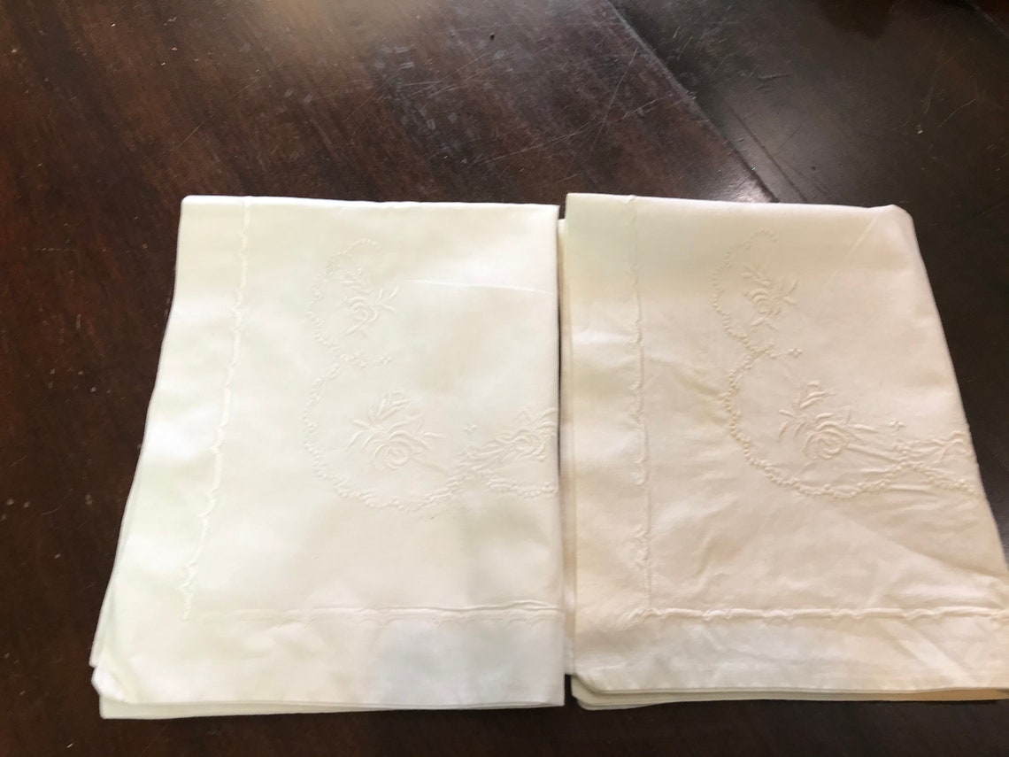 2 White Linen Boudoir Pillow Shams White Embroidery Flange Etsy