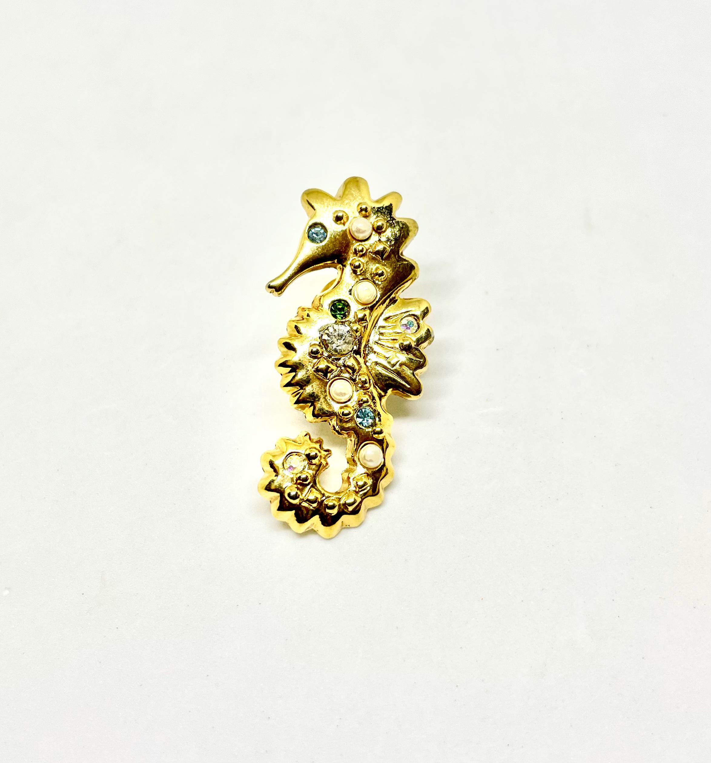 Broche Vintage Hippocampe Multicolore - Bijou Unique Et Rétro