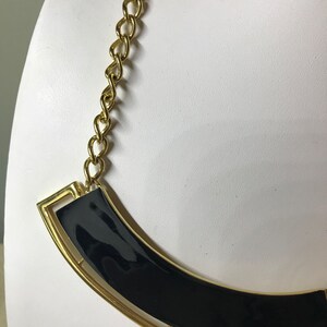 Monet Choker Necklace Black Enamel Curved Bar Panel w/ Openwork Gold Frame Pendant Vintage 1980's Fashion Gold Curb Chain Necklace 18 inches image 6