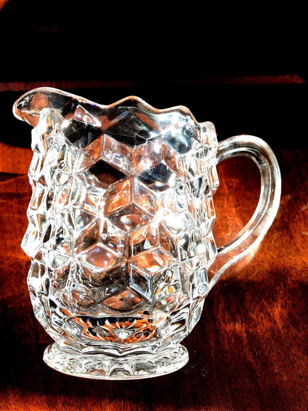 Fostoria Glass Cubist Pitcher Crystal Clear Classic Shape Sawtooth Edge ...