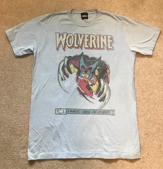 Marvel Comics Wolverine Tee Shirt Blue Cotton Vintage 1990s Adult