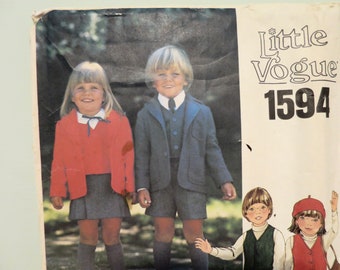 Little Vogue Children's Tailored Suit Lined Jacket, Vest, Kilt Wrap Skirt, Shorts, Pants Sewing Pattern Size 3 Vintage UNCUT Pattern