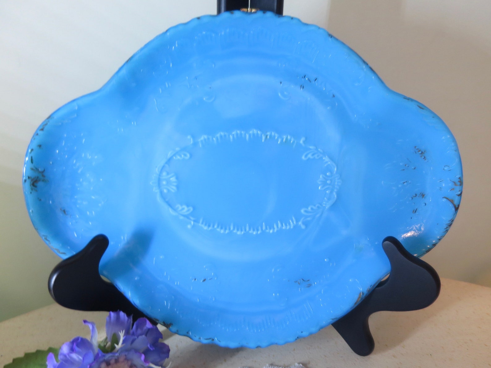Blue Milk Glass Vanity Tray EAPG Blue Slag Glass Oval Plate Etsy