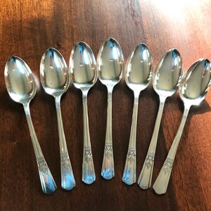 2 Court Silver Teaspoons International Silver Art Deco Pattern Vintage 1939 Silver Plate Flatware