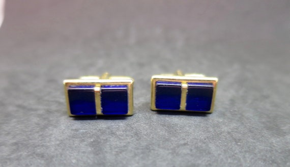 Hickok Cobalt Blue Cuff Links Navy Resin Square S… - image 2