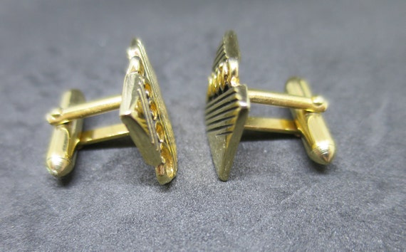 Swank Gold Cuff Links Diagonal Open Loops Engrave… - image 2